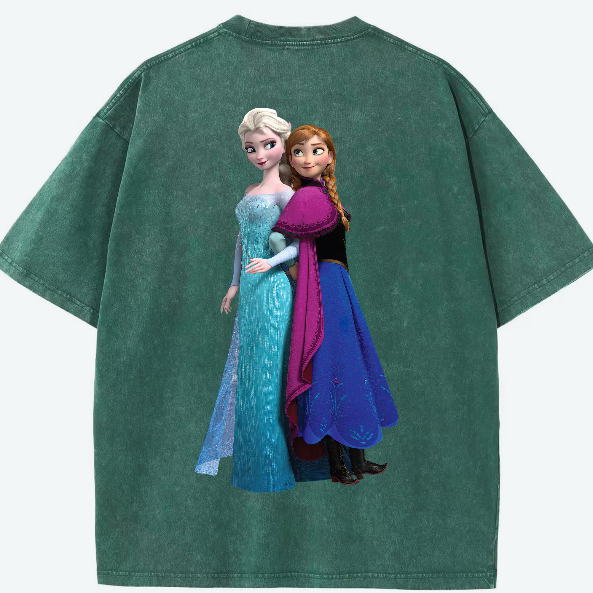 （画像用） アナと雪の女王 アンナ エルサ Frozen Anna Elsa 綿100% ヴィンテージ風 半袖Tシャツ（背面プリント）